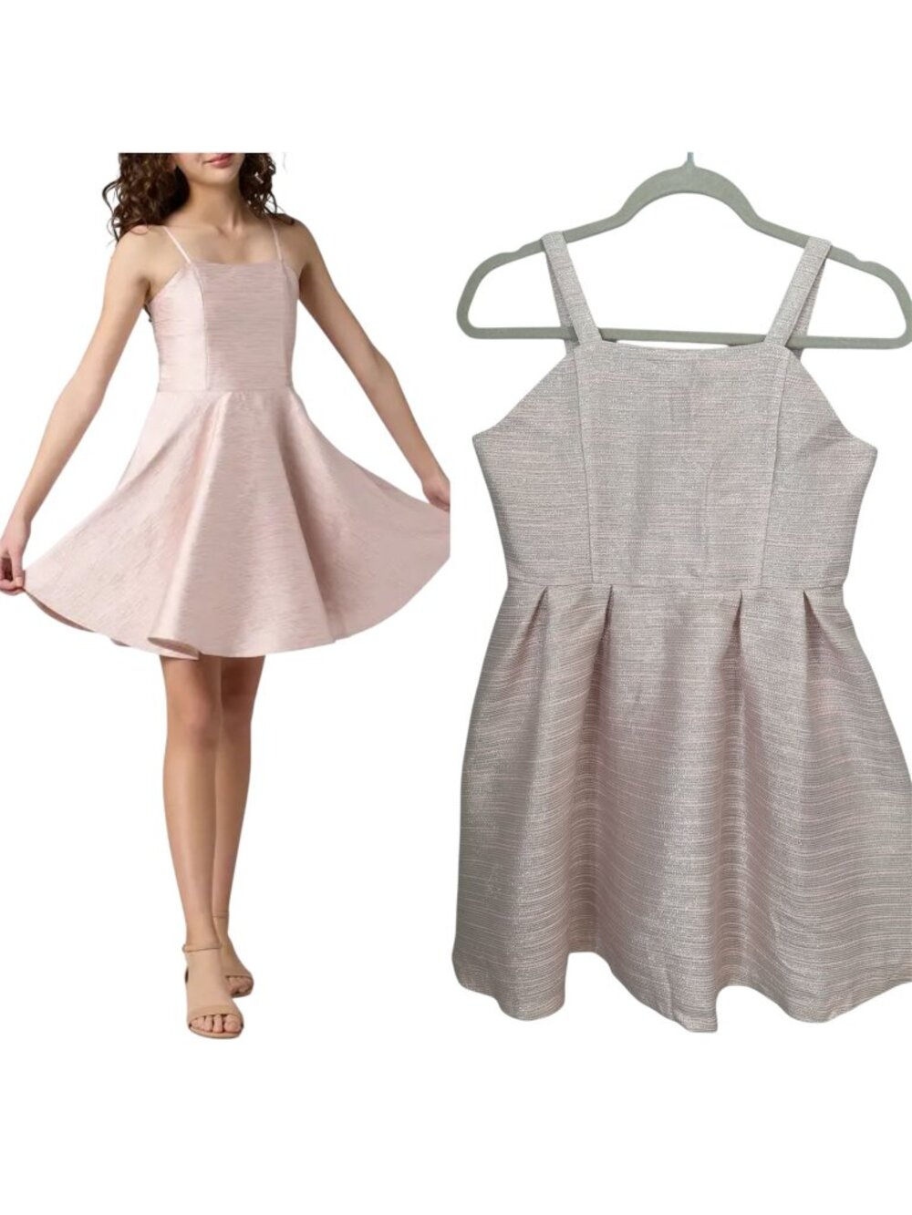 Bardot Junior Girls Size 16 Pink Metallic Shimmer Fit & Flare Dress Party Formal